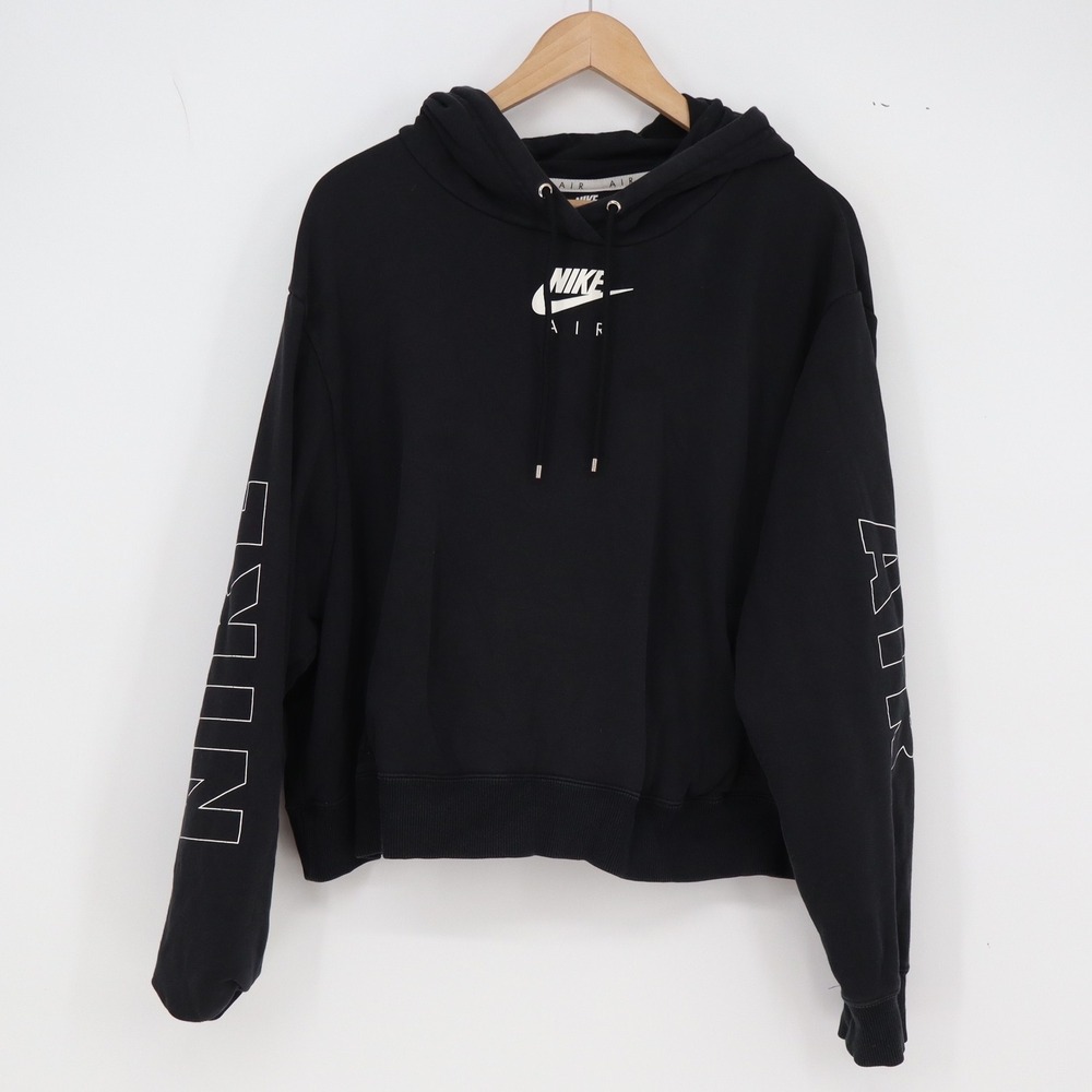Nike Hoodie Womens 2X Air Cropped Pullover Black Graphic Logo Excellent